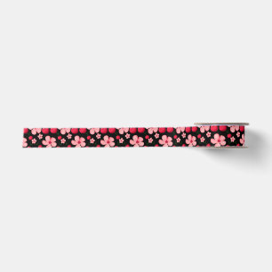 Ruban En Satin Motif floral de fleurs de cerisier, fleurs roses 