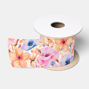 Ruban En Satin Motif floral de fleurs sauvages aquarelles colorée