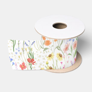 Ruban En Satin Motif floral de fleurs sauvages avec éclairage de