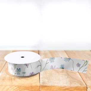 Ruban En Satin Motif floral de jolie fleur sauvage bleu violet