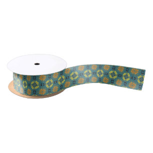 Ruban En Satin Motif floral et géométrique complexe avec orange