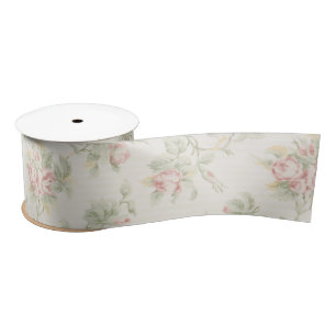 Ruban En Satin Motif Floral Rétro Rose Rose Cottagecore