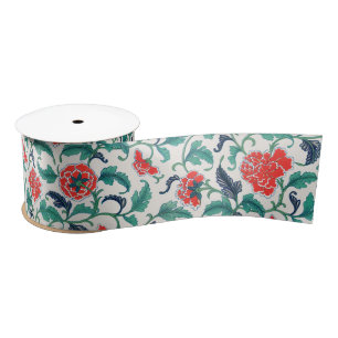 Ruban En Satin Motif floral rouge et vert
