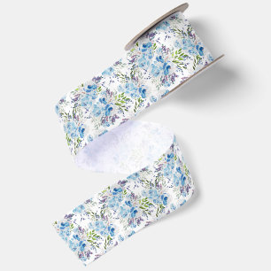Ruban En Satin Motif floral sans couture à l'aquarelle bleue