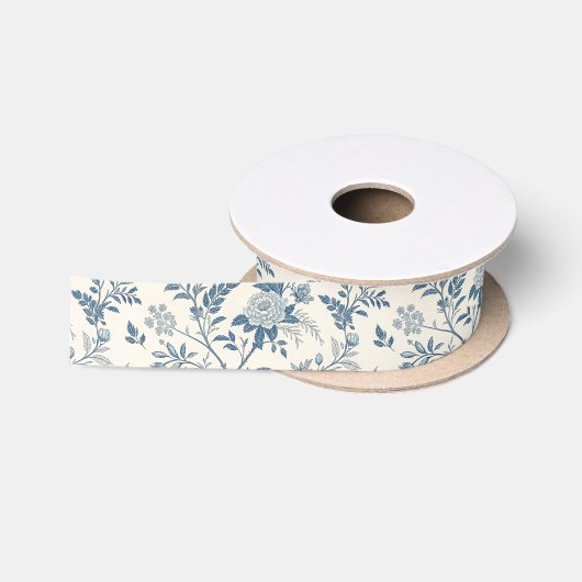 Ruban En Satin Motif floral vintage bleu (Bobine)