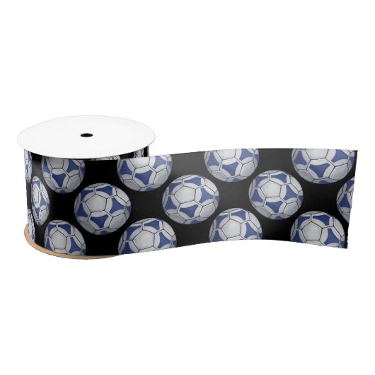 Ruban En Satin Motif Futbal bleu et blanc (Bobine)