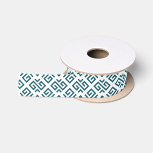 Ruban En Satin Motif géométrique complexe avec grec sarcelle