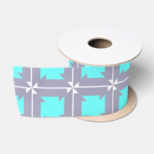 Ruban En Satin Motif géométrique turquoise et gris