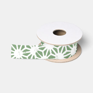 Ruban En Satin Motif géométrique vert et blanc olive
