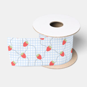 Ruban En Satin Motif Gingham Fraise Sans Couture