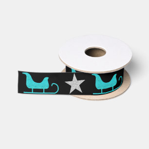 Ruban En Satin Motif Glitter Traîneau Noir Bleu Chic Étoile Argen