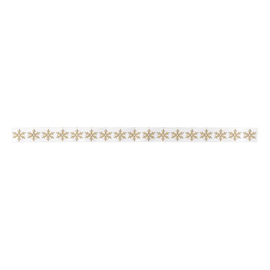 Ruban En Satin Motif Gold Snowflake Blanc (Devant)