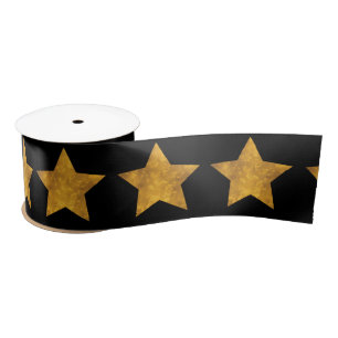 Ruban En Satin Motif Gold Star Noir