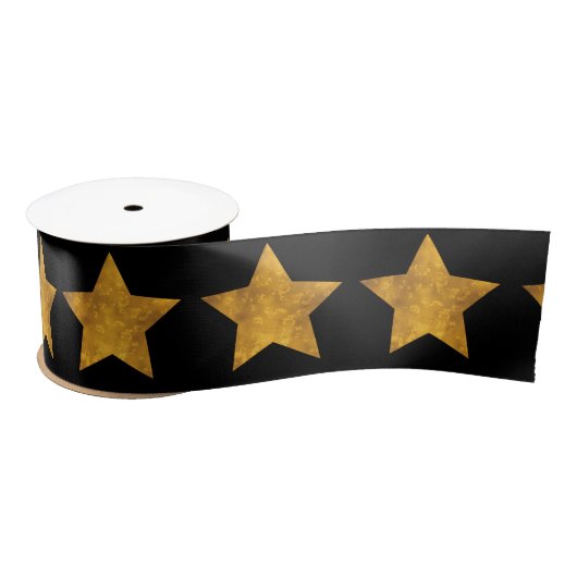 Ruban En Satin Motif Gold Star Noir (Bobine)