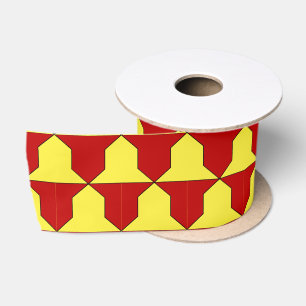 Ruban En Satin Motif Héraldique Ferrer Derby Rouge Jaune Médiéval