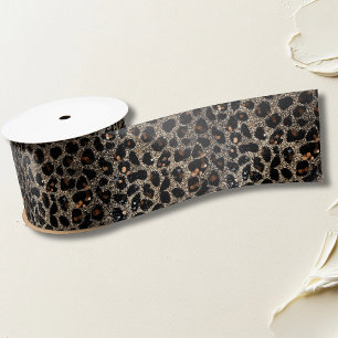 Ruban En Satin Motif léopard or noir brun pailleté de luxe