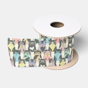 Ruban En Satin Motif mignon de chats de hippie