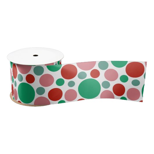 Ruban En Satin Motif moderne Festif Polka Dot Rouge Rose Vert (Bobine)