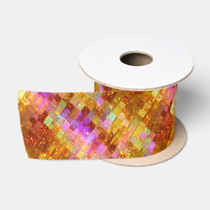 Ruban En Satin Motif Mosaïque Iridecent Doré