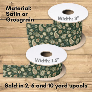 Ruban En Satin Motif Paisley Cyprès