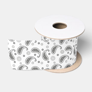 Ruban En Satin Motif Paisley Noir et blanc