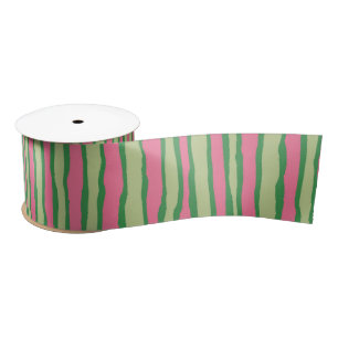 Ruban En Satin Motif pastèque rose et vert aquarelle