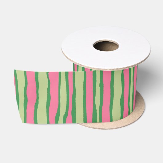 Ruban En Satin Motif pastèque rose et vert aquarelle (Bobine)