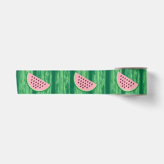 Ruban En Satin Motif pastèque rose et vert aquarelle (Devant)