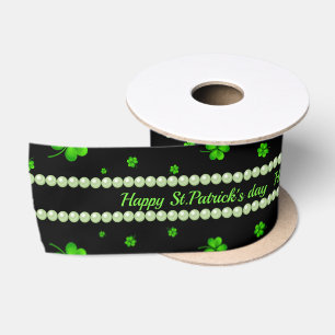Ruban En Satin Motif personnalisé de trèfles verts avec perle