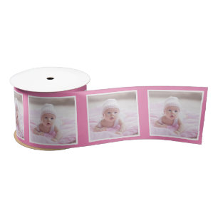 Ruban En Satin Motif photo personnalisé Ruban blanc bébé rose