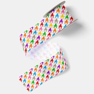 Ruban En Satin Motif pied-de-poule coloré blanc