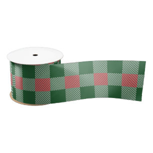 Ruban En Satin Motif Plaid Buffalo Green de Noël