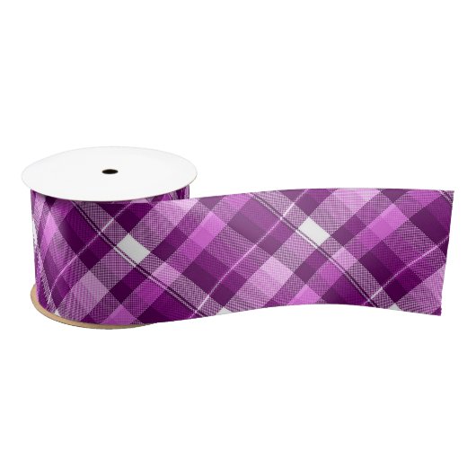 Ruban En Satin Motif plaid violet (Bobine)