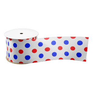 Ruban En Satin Motif Points Blancs Rouges Bleus