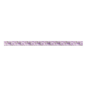 Ruban En Satin Motif pourpre de lavande florale de roses
