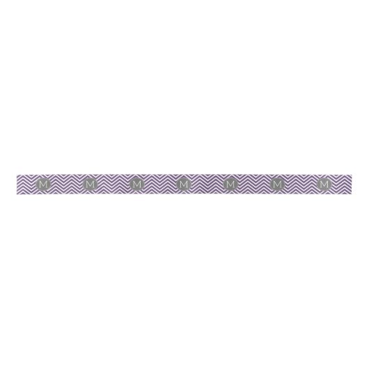Ruban En Satin Motif pourpre et gris Chevron avec Monogram (Devant)