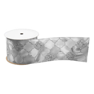 Ruban En Satin Motif Quatrefoil Marocain Argent