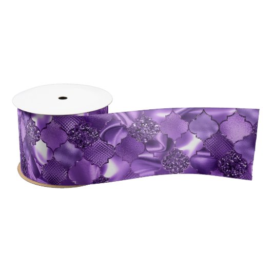 Ruban En Satin Motif Quatrefoil Marocain violet foncé (Bobine)