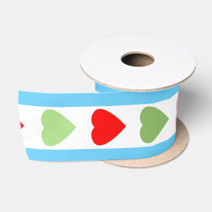 Ruban En Satin Motif rayé avec des cœurs pour la Saint-Valentin