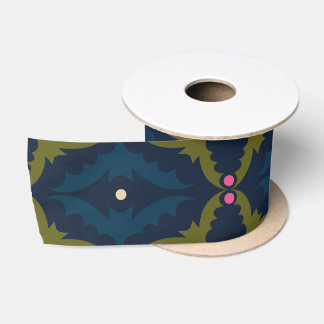 Ruban En Satin Motif Rétro Vintage Deep Blue