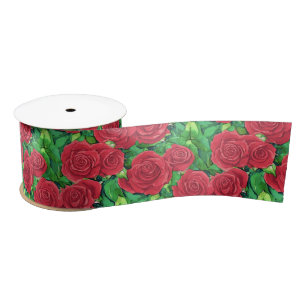 Ruban En Satin Motif Rose couleur rouge/Crimson
