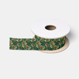Ruban En Satin Motif sans couture avec des fougères dorées