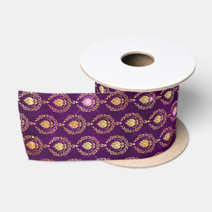Ruban En Satin Motif scintillant ornemental violet et or