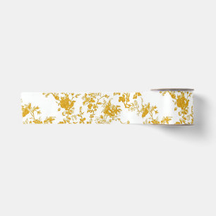 Ruban En Satin Motif Toile Floral Chinoiserie Jaune 5 Jardin P