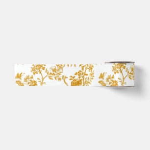 Ruban En Satin Motif Toile Floral Chinoiserie Jaune Jardin 4 P