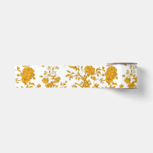 Ruban En Satin Motif Toile Floral Chinoiserie Jaune Jardin 7 P