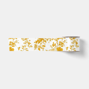 Ruban En Satin Motif Toile Floral Chinoiserie Jaune Jardin P8