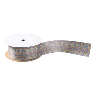 Ruban En Satin Motif tribal d'éléphant ethnique bleu