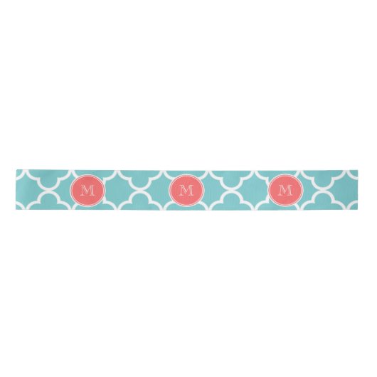 Ruban En Satin Motif turquoise de Quatrefoil, monogramme de (Devant)