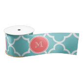Ruban En Satin Motif turquoise de Quatrefoil, monogramme de (Bobine)